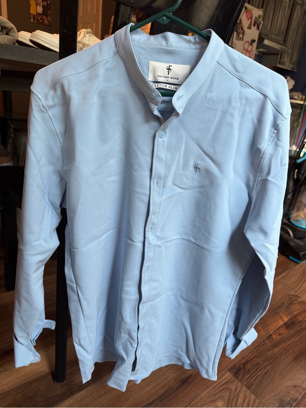Father Sons Sky Blue Mandarin-Collar Men’s Dress Shirt